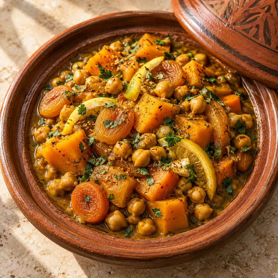 טאג׳ין חומוס, דלעת ומשמש